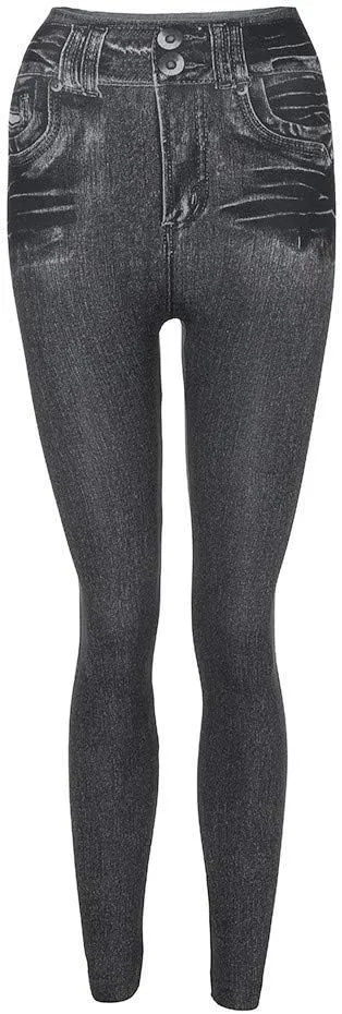 Ruziyoog Women's Stretch Faux Denim Leggings with Pockets Tummy Control Pull on High Waisted Skinny Jean Leggings