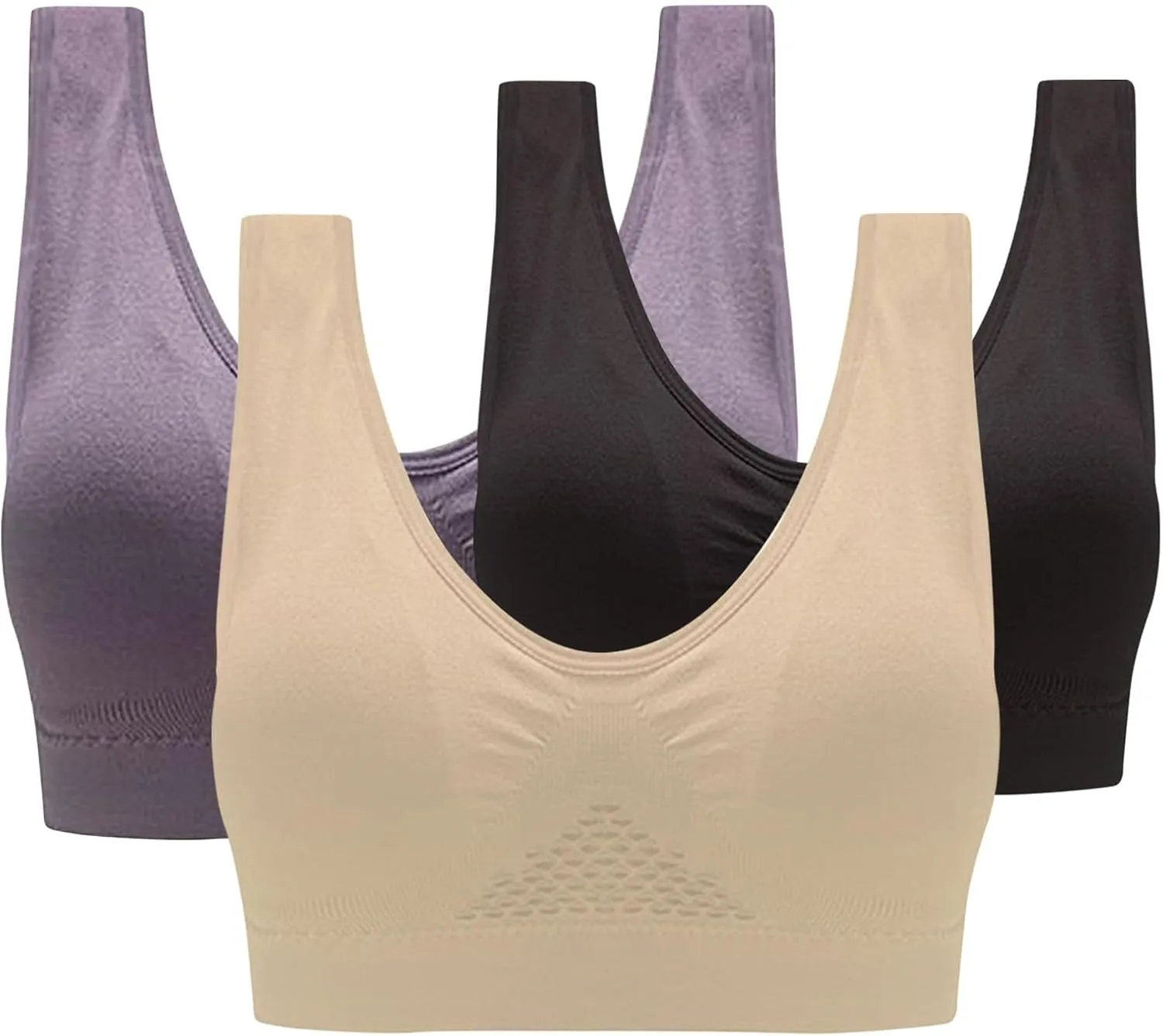 Seamless 3 Pack Yoga Bra for Women Wirefree Full Coverage Sports Bras Breathable Medium Support Gym Bralettes