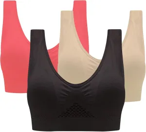 Seamless 3 Pack Yoga Bra for Women Wirefree Full Coverage Sports Bras Breathable Medium Support Gym Bralettes