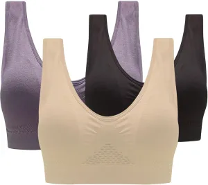 Seamless 3 Pack Yoga Bra for Women Wirefree Full Coverage Sports Bras Breathable Medium Support Gym Bralettes