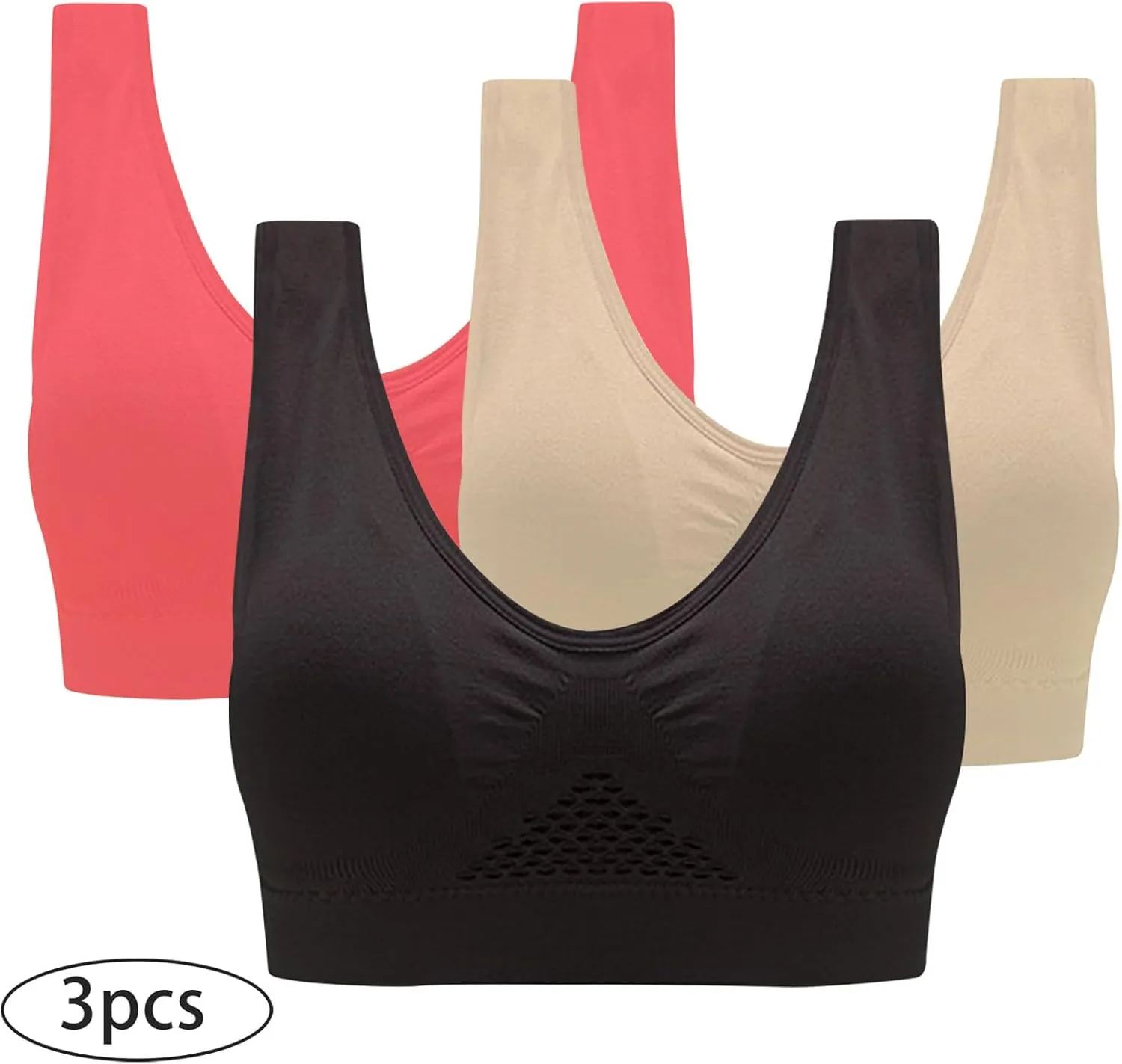 Seamless 3 Pack Yoga Bra for Women Wirefree Full Coverage Sports Bras Breathable Medium Support Gym Bralettes
