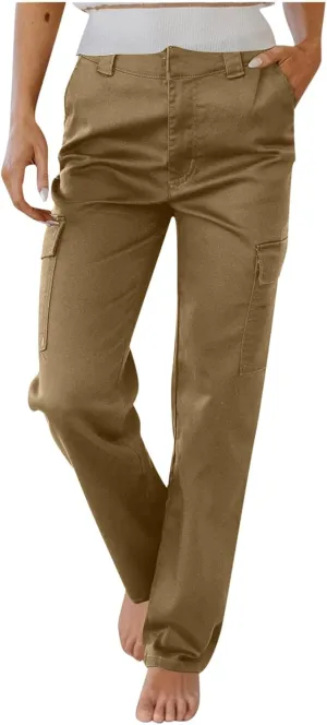Sinzelimin Cargo Pants for Womens Fashion Multi-Pockets Mid-Rise Straight Leg Work Trousers Dressy Casual Pant Sweatpant