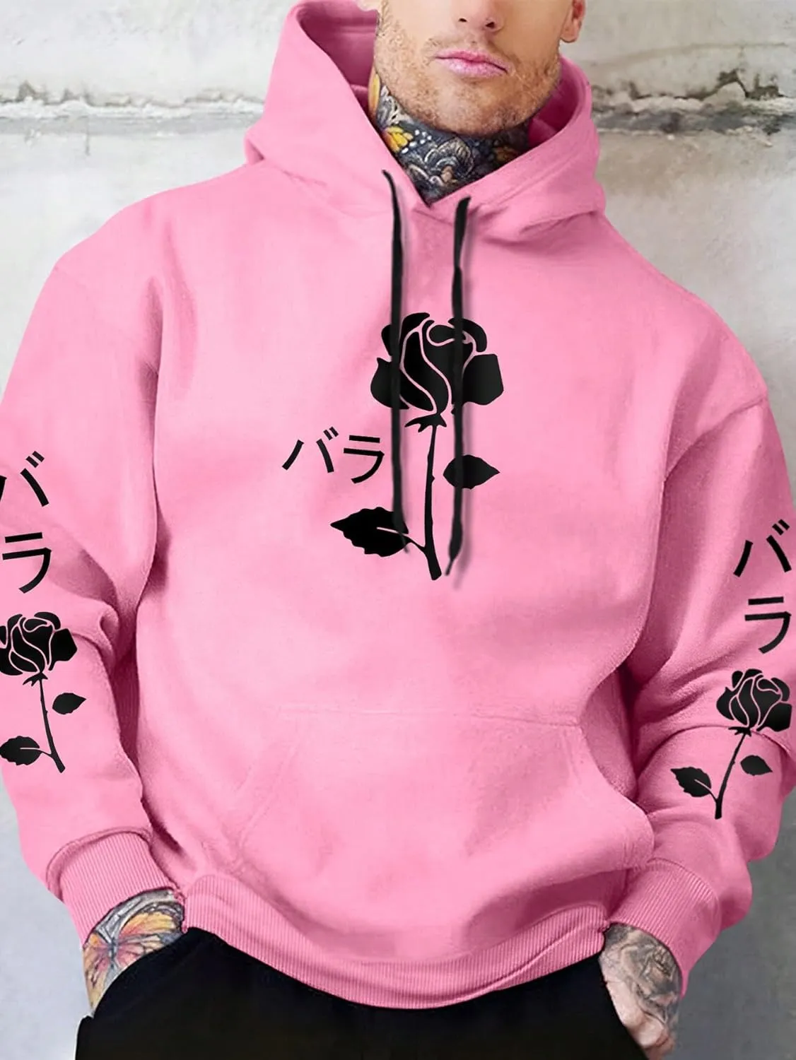 SOLY HUX Men's Floral Graphic Hoodies Drawstring Sweatshirt Long Sleeve Casual Pullover Tops