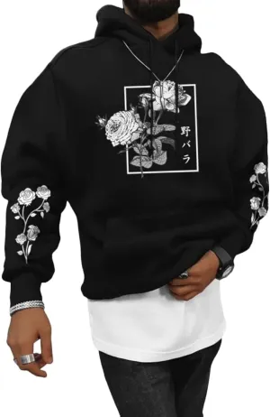 SOLY HUX Men's Floral Print Casual Graphic Hoodies Drawstring Long Sleeve Pullover Sweatshirt