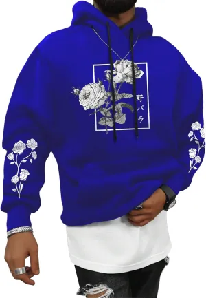 SOLY HUX Men's Floral Print Casual Graphic Hoodies Drawstring Long Sleeve Pullover Sweatshirt