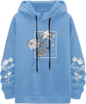 SOLY HUX Men's Floral Print Casual Graphic Hoodies Drawstring Long Sleeve Pullover Sweatshirt