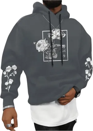 SOLY HUX Men's Floral Print Casual Graphic Hoodies Drawstring Long Sleeve Pullover Sweatshirt