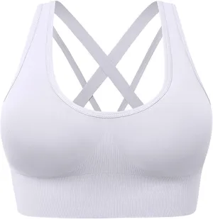 Sports Bra for Women Criss-Cross Back Removable Pads Strappy Sports Bralettes High Impact Athletic Yoga Workout Top