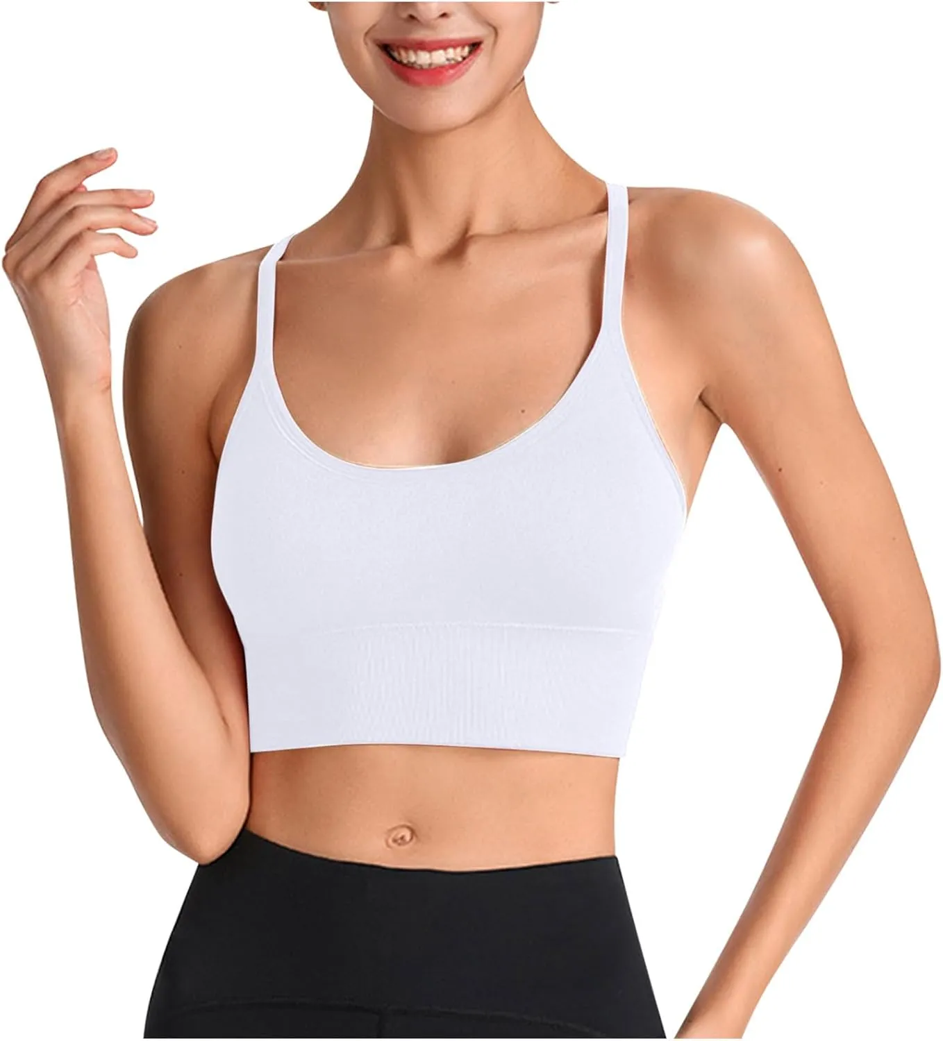 Sports Bra for Women Strappy Medium Support Push Up Y Back Spaghetti Strap Bra Stretch Running Workout Yoga Bralette