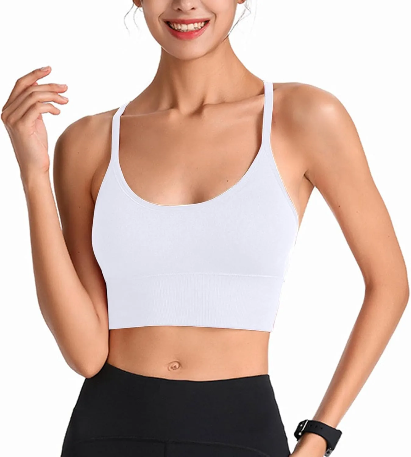 Sports Bra for Women Strappy Medium Support Push Up Y Back Spaghetti Strap Bra Stretch Running Workout Yoga Bralette
