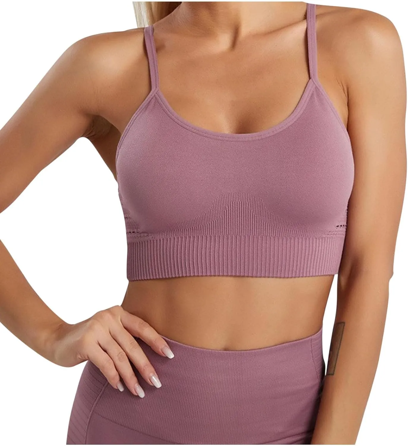 Sports Bra for Women Strappy Medium Support Stretch Spaghetti Strap Athletic Bra Lift Running Workout Yoga Bralettes