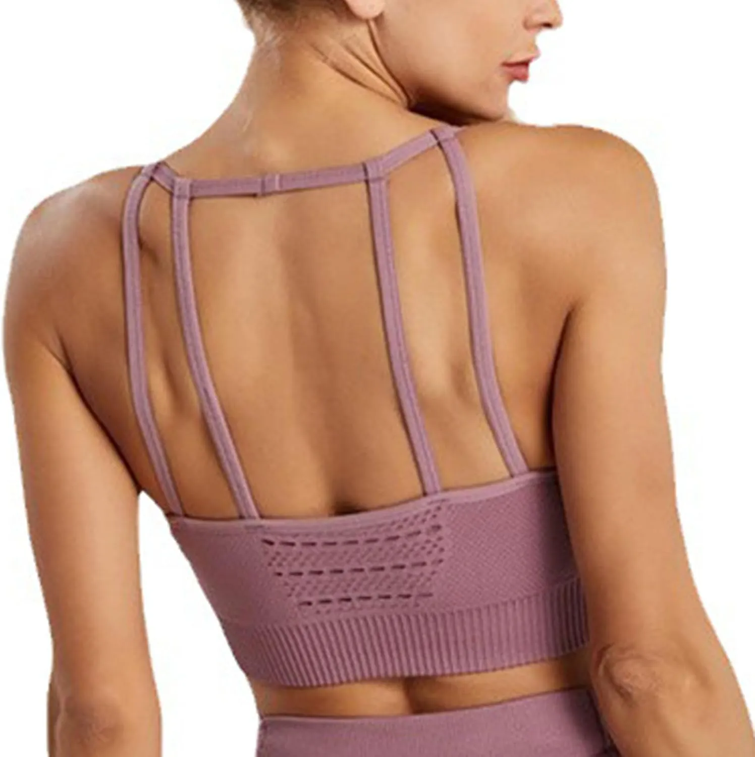 Sports Bra for Women Strappy Medium Support Stretch Spaghetti Strap Athletic Bra Lift Running Workout Yoga Bralettes