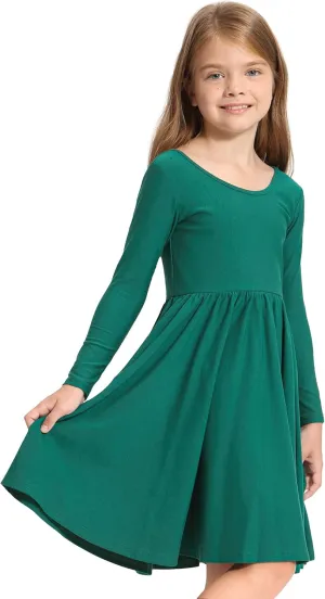 Stelle Long Sleeve Girls Dress Toddler White Dresses Skater Twirl Cotton A-Line Dress for School Casual