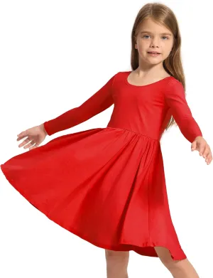 Stelle Long Sleeve Girls Dress Toddler White Dresses Skater Twirl Cotton A-Line Dress for School Casual