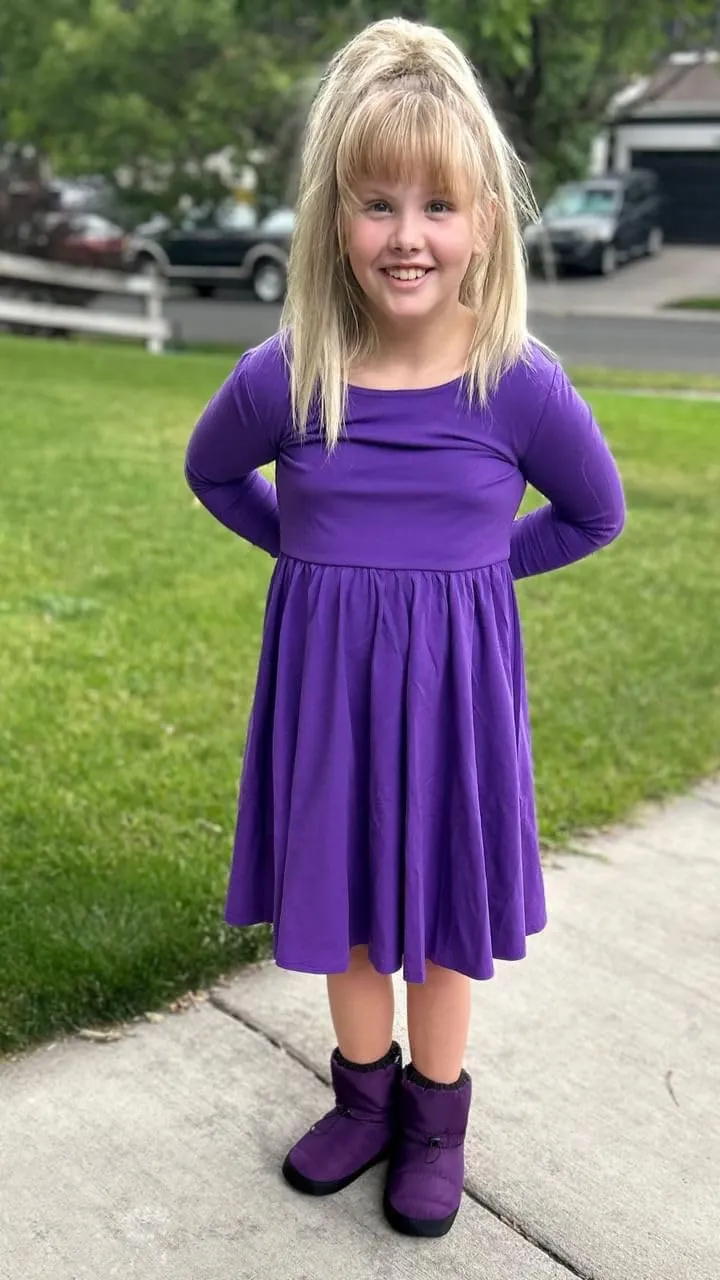 Stelle Long Sleeve Girls Dress Toddler White Dresses Skater Twirl Cotton A-Line Dress for School Casual