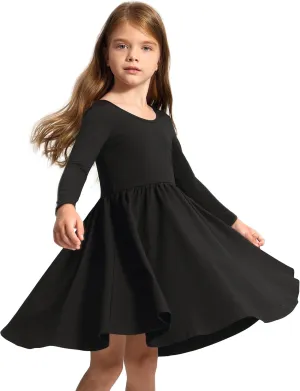 Stelle Long Sleeve Girls Dress Toddler White Dresses Skater Twirl Cotton A-Line Dress for School Casual