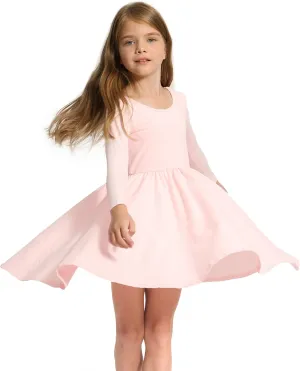 Stelle Long Sleeve Girls Dress Toddler White Dresses Skater Twirl Cotton A-Line Dress for School Casual