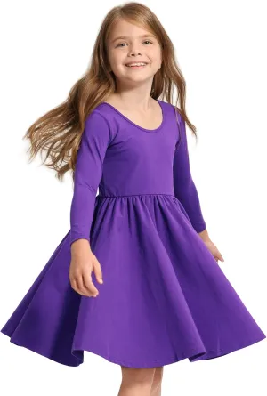 Stelle Long Sleeve Girls Dress Toddler White Dresses Skater Twirl Cotton A-Line Dress for School Casual