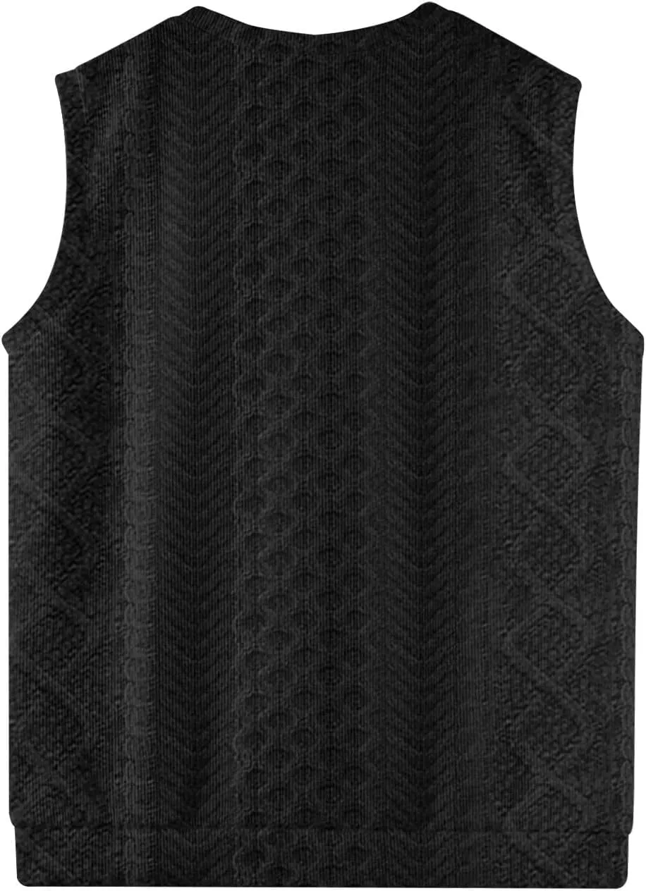 Sweater Vest Men's Sleeveless Vest Lightweight V-Neck Slim Fit Cable Knit Vest Pullover