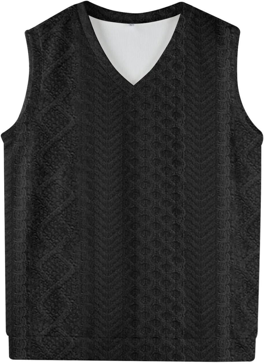 Sweater Vest Men's Sleeveless Vest Lightweight V-Neck Slim Fit Cable Knit Vest Pullover
