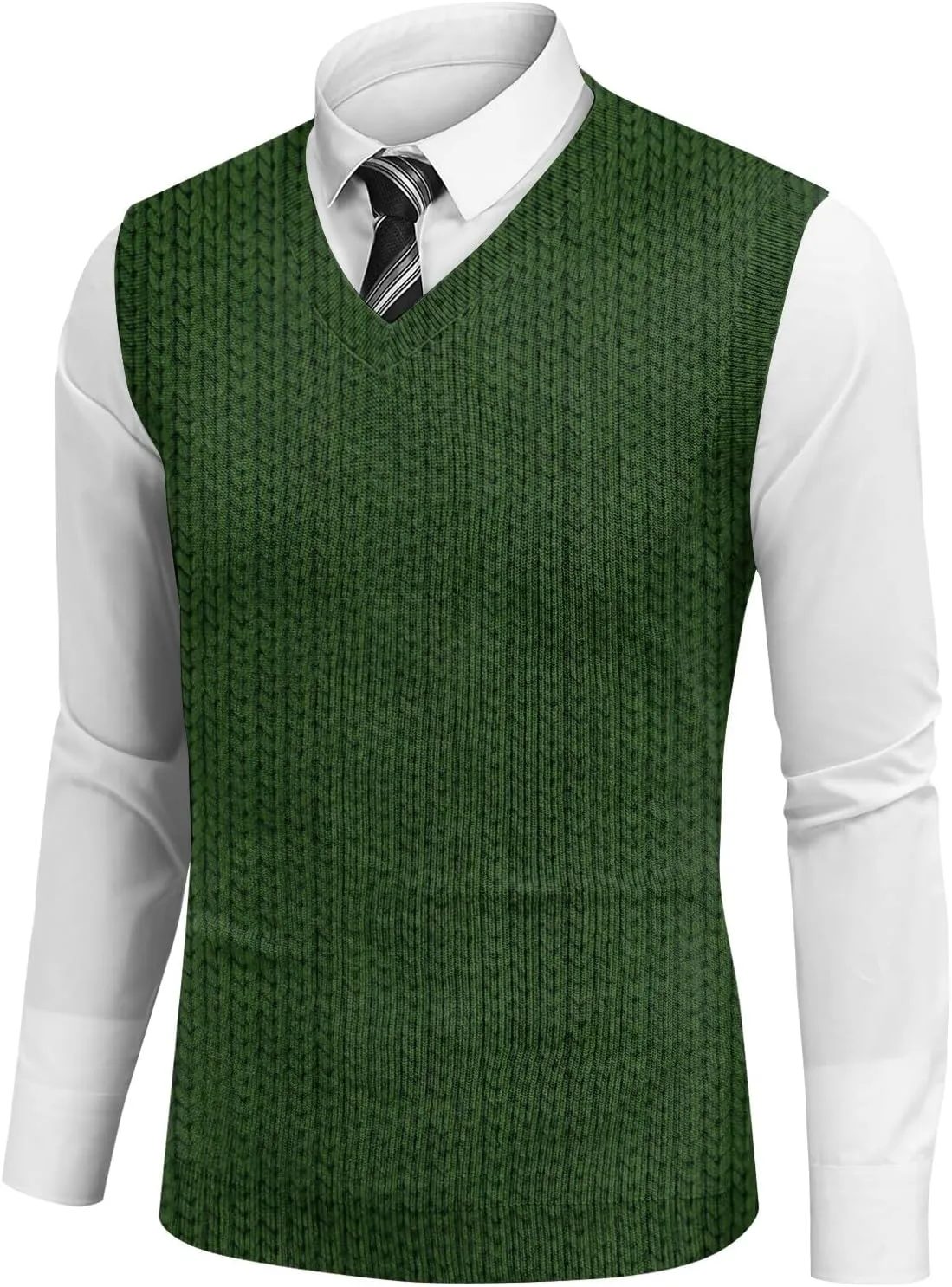 Sweater Vest Men's Sleeveless Vest Lightweight V-Neck Slim Fit Cable Knit Vest Pullover