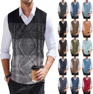 Sweater Vest Men's Sleeveless Vest Lightweight V-Neck Slim Fit Cable Knit Vest Pullover