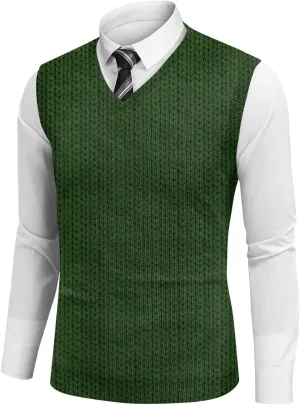 Sweater Vest Men's Sleeveless Vest Lightweight V-Neck Slim Fit Cable Knit Vest Pullover