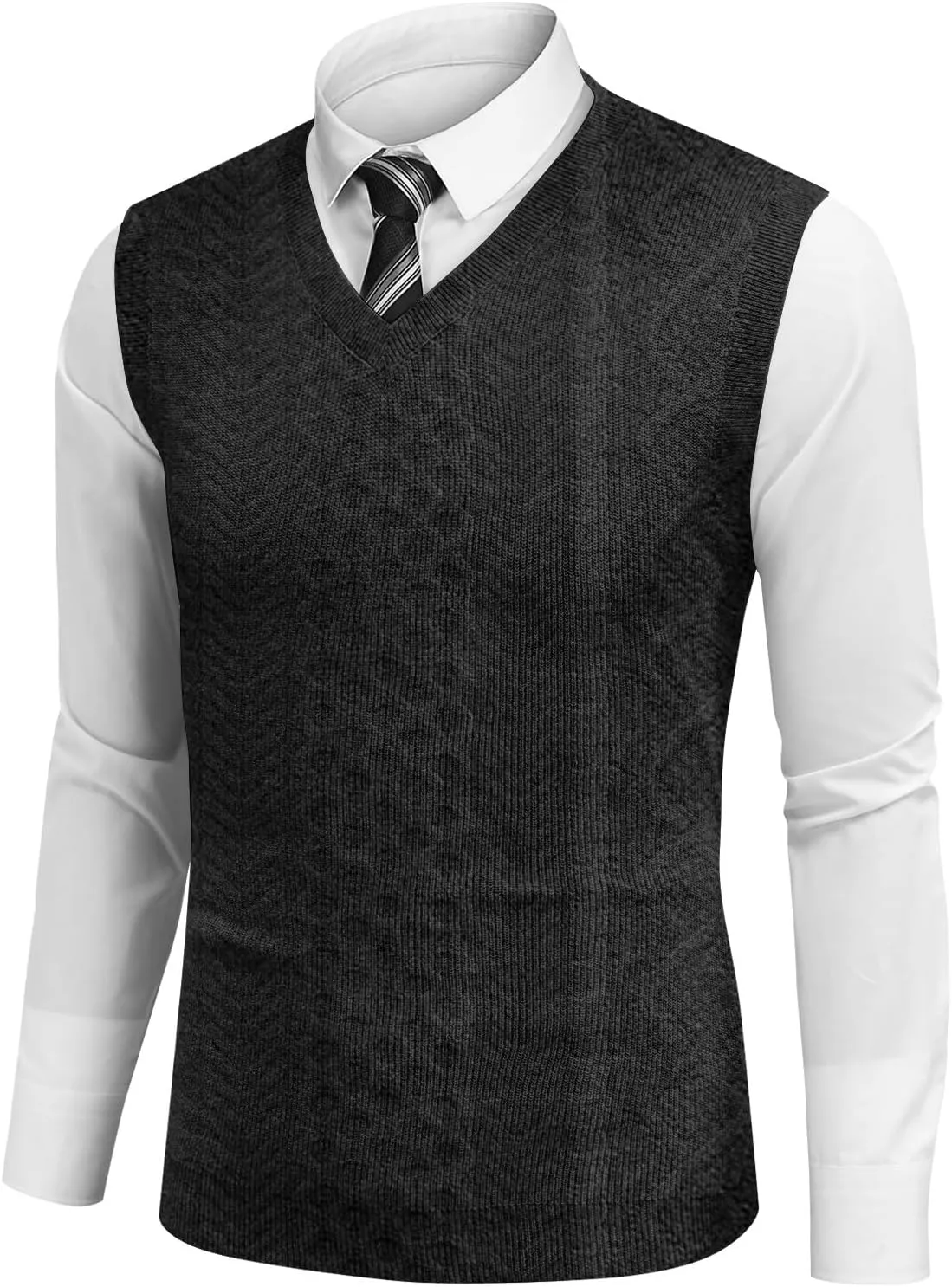 Sweater Vest Men's Sleeveless Vest Lightweight V-Neck Slim Fit Cable Knit Vest Pullover