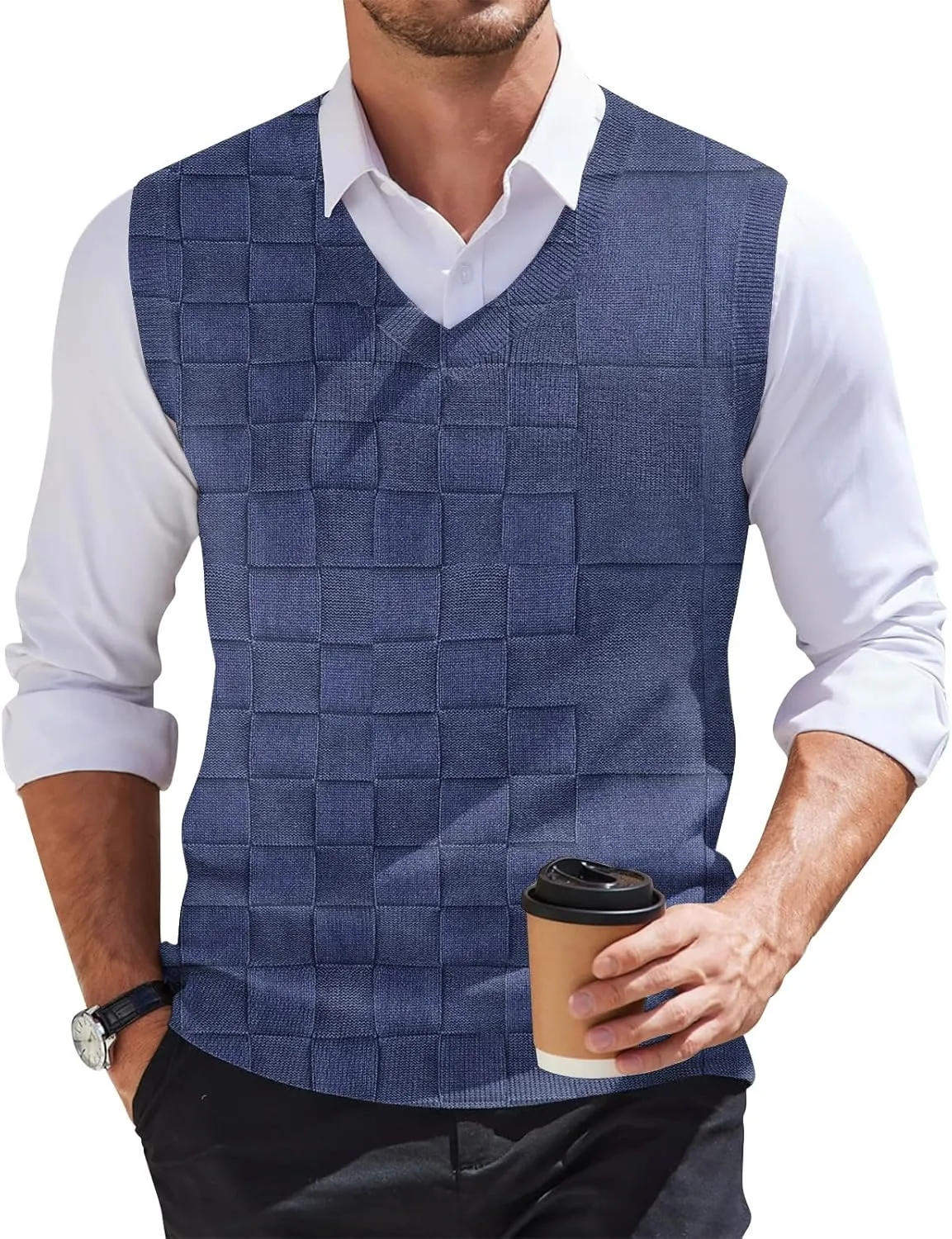 Sweater Vest Men's Sleeveless Vest Lightweight V-Neck Slim Fit Cable Knit Vest Pullover