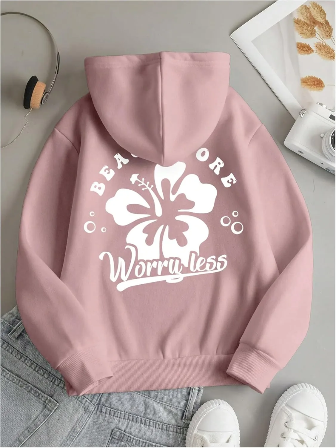 SweatyRocks Girl's Floral Graphic Hoodies Long Sleeve Oversized Sweatshirt with Pocket
