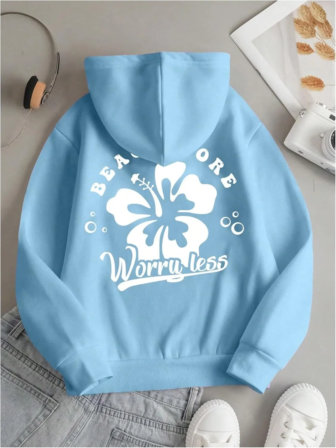 SweatyRocks Girl's Floral Graphic Hoodies Long Sleeve Oversized Sweatshirt with Pocket