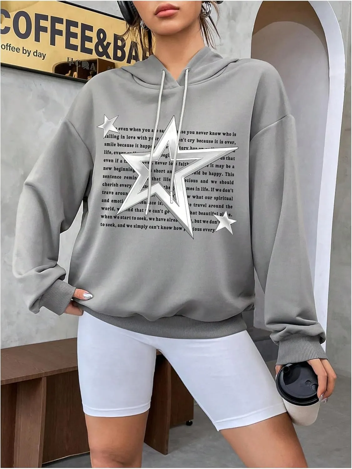 SweatyRocks Women's Y2K Hoodie Oversized Long Sleeve Letter Graphic Hoodies Sweatshirt Pullover Tops