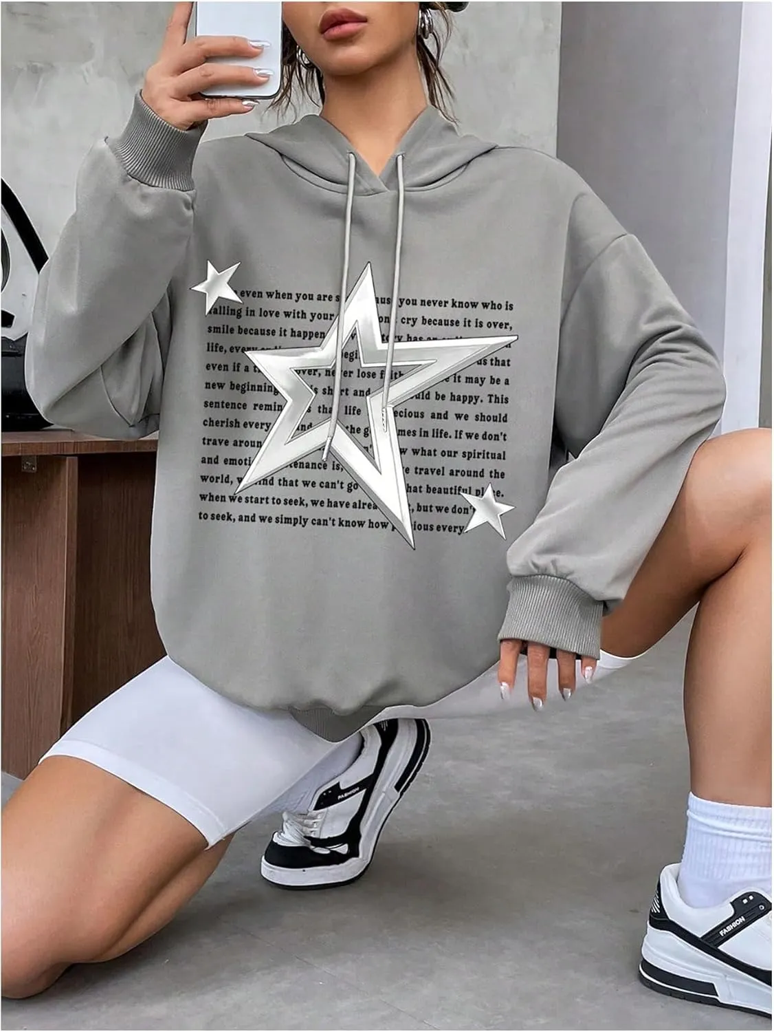 SweatyRocks Women's Y2K Hoodie Oversized Long Sleeve Letter Graphic Hoodies Sweatshirt Pullover Tops