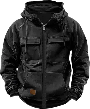 Tactical Sweatshirts Men Hoodies Full Zip Long Sleeve Workout Cargo Pullover Sport Outdoor Winter Jacket with Pocket