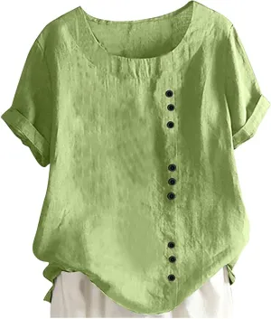 Teen Girls Summer Short Sleeve Tops Shirts Round Collar Solid Chiffon T-Shirts Loose Fit Lightweight Outfit Clothing