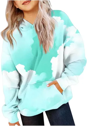 Tie Dye Oversized Hoodies for Women Trendy Casual Long Sleeve Hooded Pullover Tops Preppy Sweatshirts with Pocket