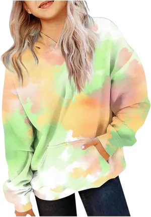 Tie Dye Oversized Hoodies for Women Trendy Casual Long Sleeve Hooded Pullover Tops Preppy Sweatshirts with Pocket
