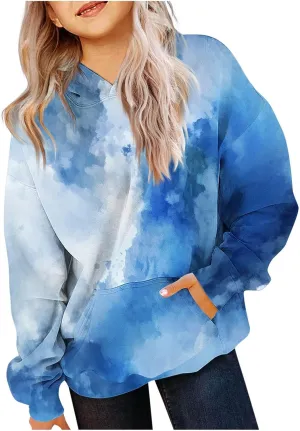 Tie Dye Oversized Hoodies for Women Trendy Casual Long Sleeve Hooded Pullover Tops Preppy Sweatshirts with Pocket