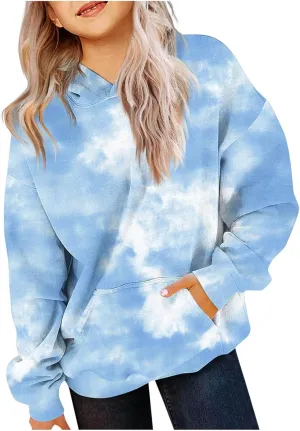Tie Dye Oversized Hoodies for Women Trendy Casual Long Sleeve Hooded Pullover Tops Preppy Sweatshirts with Pocket