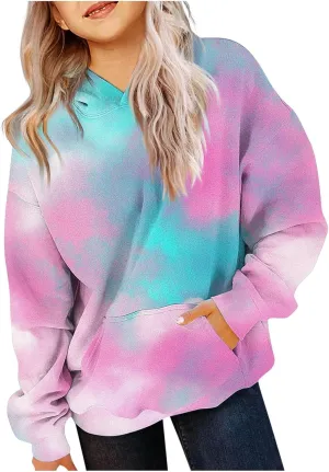 Tie Dye Oversized Hoodies for Women Trendy Casual Long Sleeve Hooded Pullover Tops Preppy Sweatshirts with Pocket
