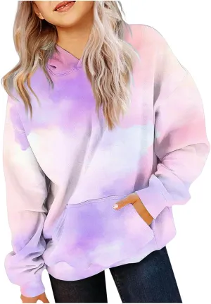 Tie Dye Oversized Hoodies for Women Trendy Casual Long Sleeve Hooded Pullover Tops Preppy Sweatshirts with Pocket