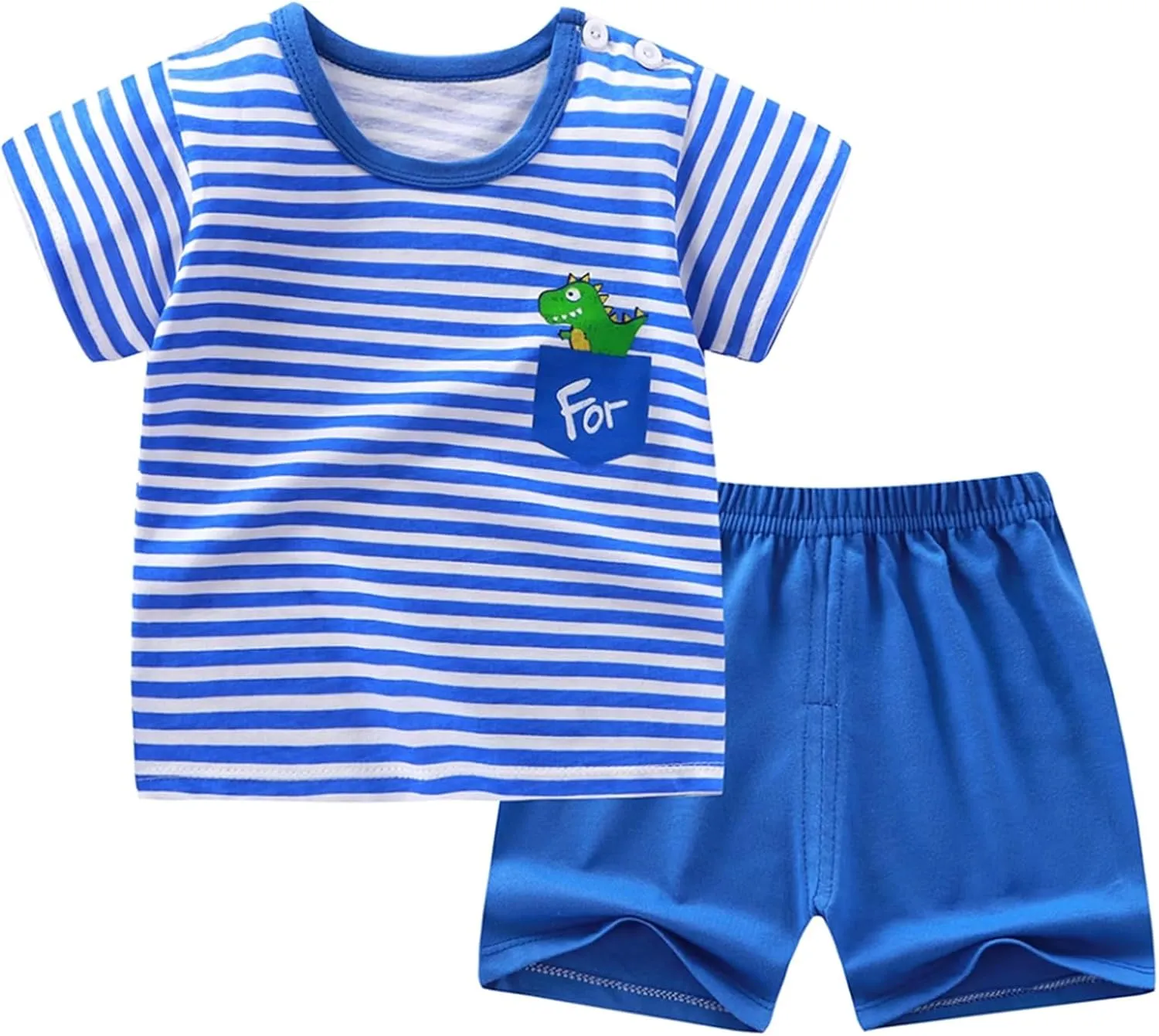 Toddler Boys 4 Pieces T-shirts and Shorts Summer Outfit Striped Shirt Short Set