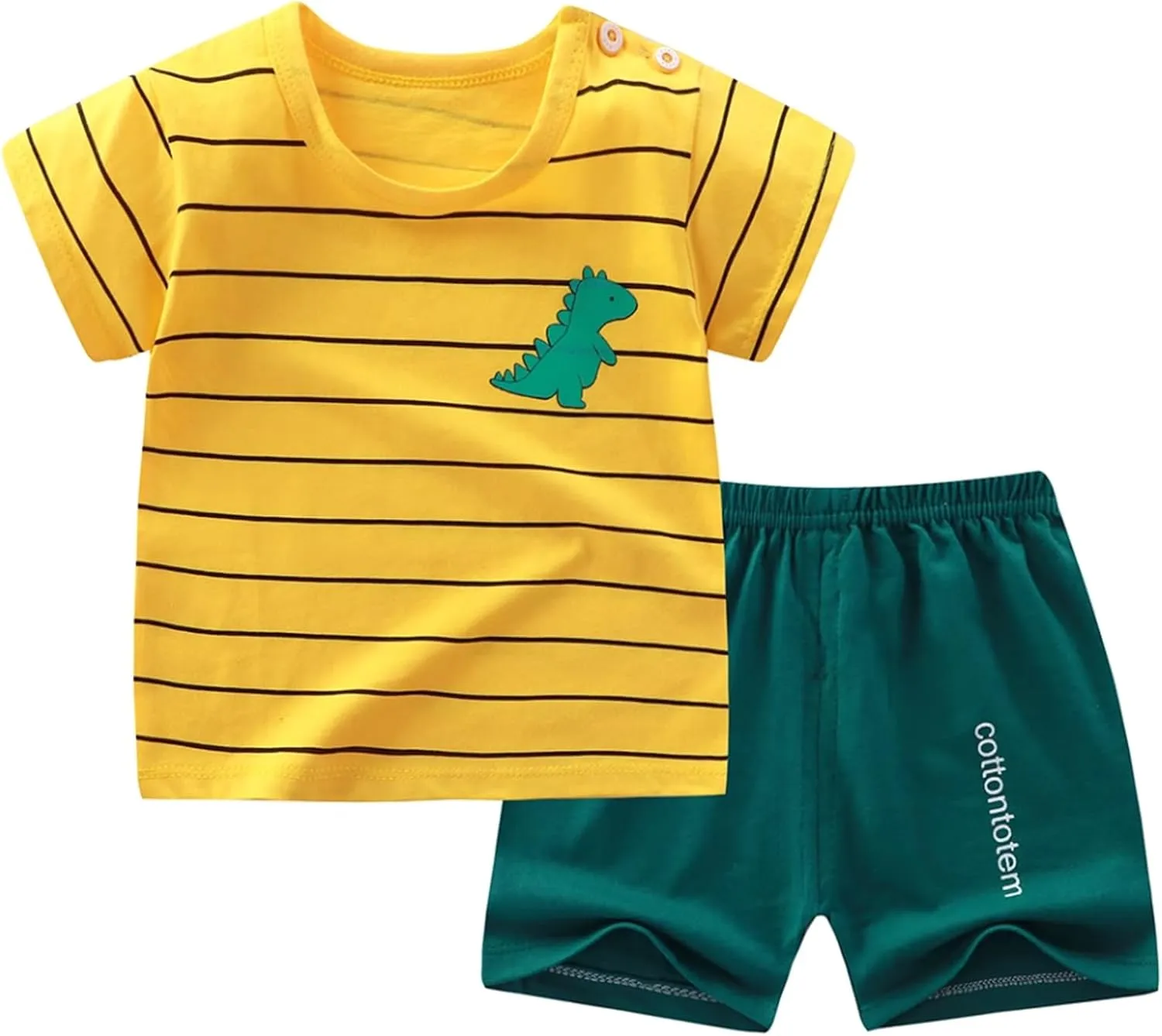 Toddler Boys 4 Pieces T-shirts and Shorts Summer Outfit Striped Shirt Short Set