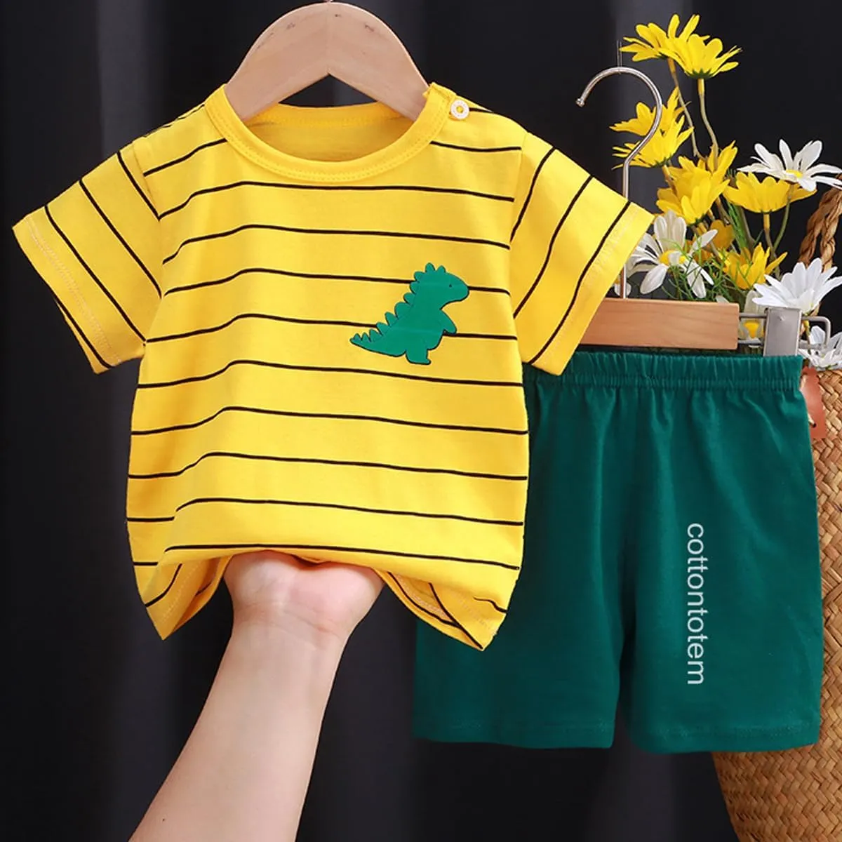 Toddler Boys 4 Pieces T-shirts and Shorts Summer Outfit Striped Shirt Short Set
