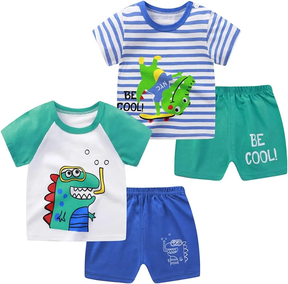 Toddler Boys T-Shirts and Shorts 4 Pcs Dinosaur Short Set Summer Clothes Outfit