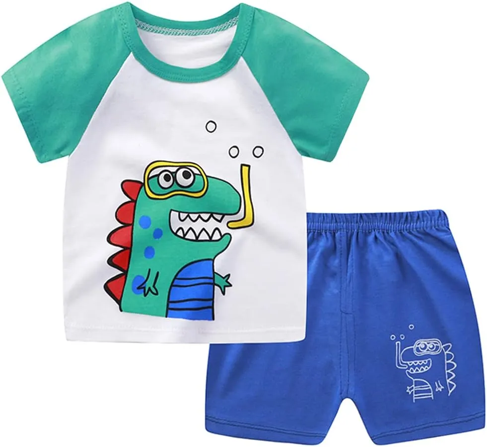 Toddler Boys T-Shirts and Shorts 4 Pcs Dinosaur Short Set Summer Clothes Outfit