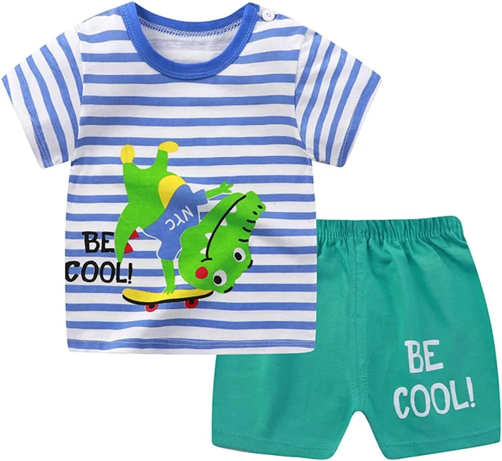 Toddler Boys T-Shirts and Shorts 4 Pcs Dinosaur Short Set Summer Clothes Outfit