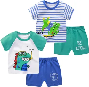 Toddler Boys T-Shirts and Shorts 4 Pcs Dinosaur Short Set Summer Clothes Outfit