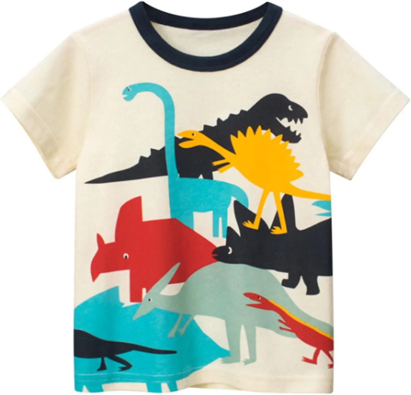 Toddler Little Boys T Shirts 2 Pack Short Sleeve Crewneck Top Tee Dinosaur Car Shark Shirts for 2-7 Years