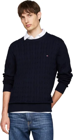 Tommy Hilfiger Men's Cable Knit Crewneck Sweater Lightweight Pullover